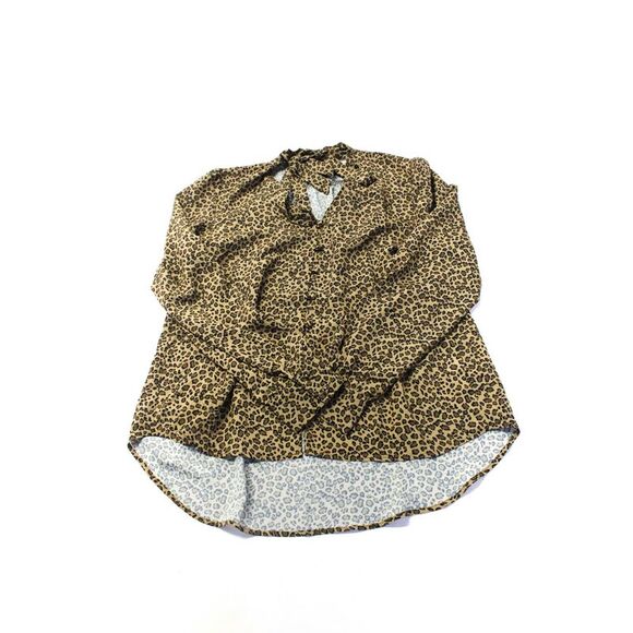 Elle Lauri Womens Animal Print Button High Low Blouse Tops Brown Size M L Lot 2 - Picture 4 of 10